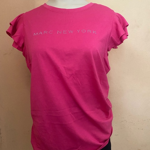 Marc New York Pink Ruffled Cap Sleeve T-Shirt - Picture 1 of 8